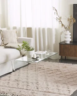 Teppich Baumwolle Beige 160 X 230 Cm Marokkanisches Muster Fransen Suluova