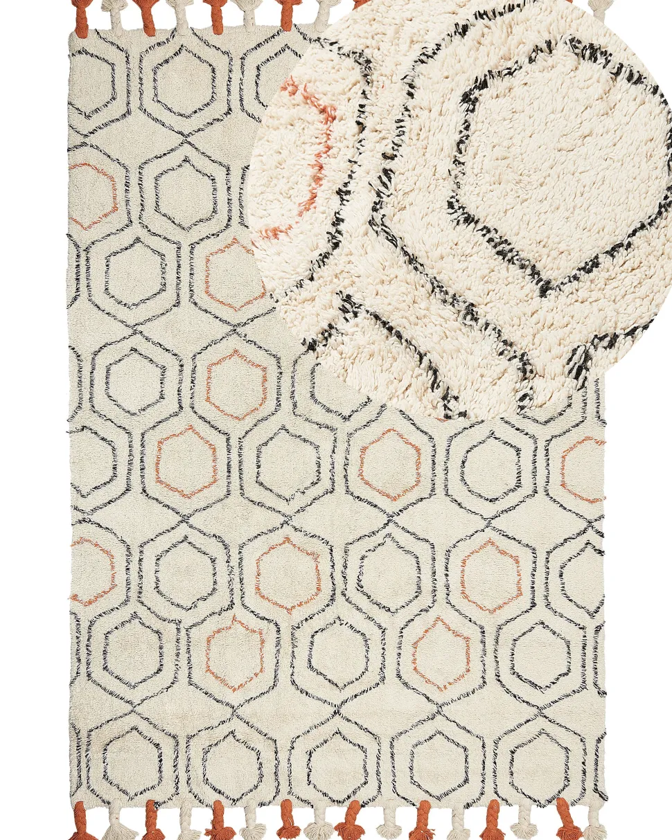 Teppich Baumwolle Beige / Orange 160 X 230 Cm Geometrisches Muster Kurzflor Hajipur