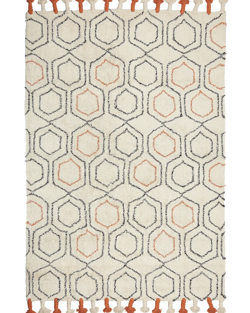 Teppich Baumwolle Beige / Orange 160 X 230 Cm Geometrisches Muster Kurzflor Hajipur