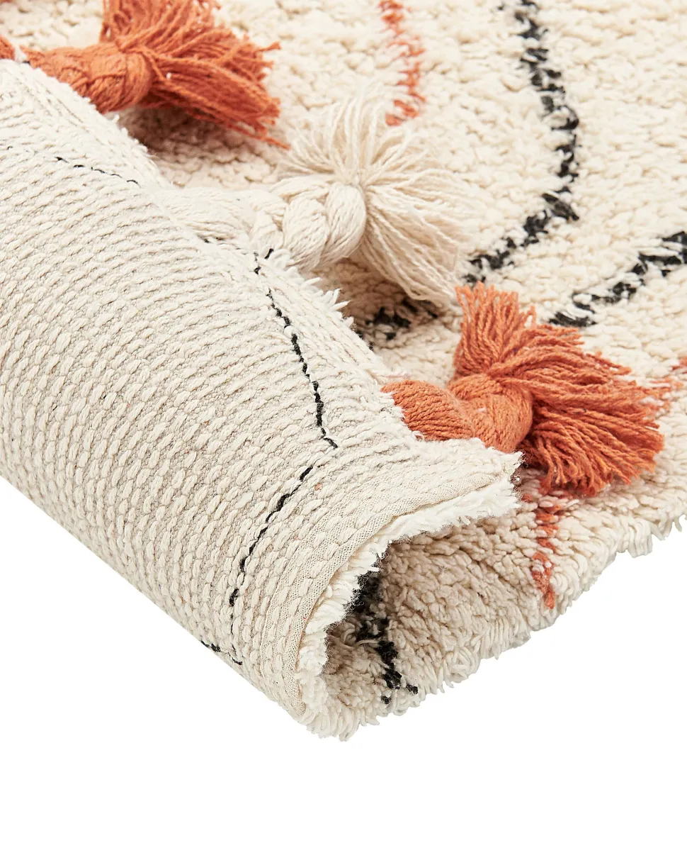 Teppich Baumwolle Beige / Orange 160 X 230 Cm Geometrisches Muster Kurzflor Hajipur