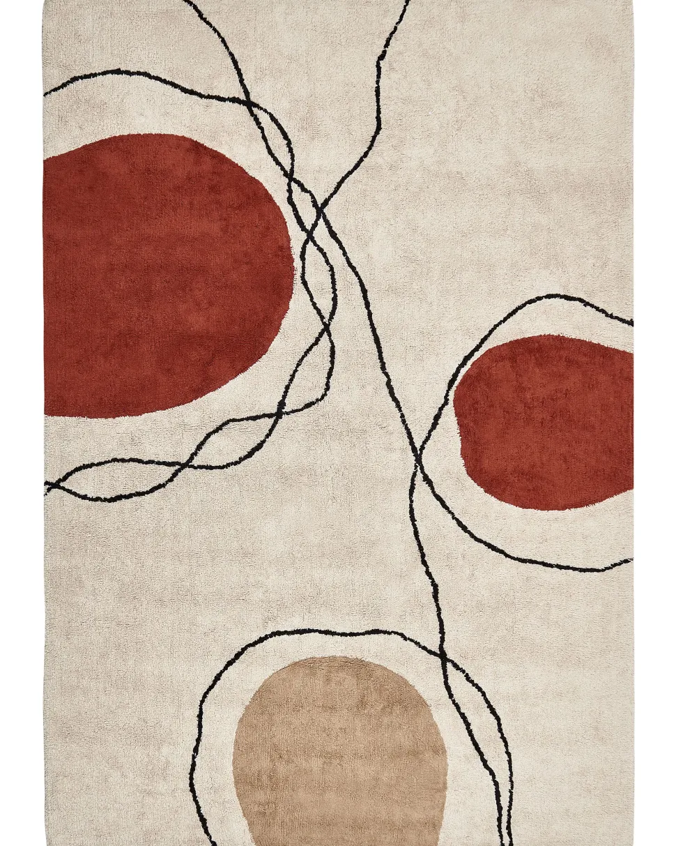 Teppich Baumwolle Beige / Rot 160 X 230 Cm Abstraktes Muster Kurzflor Bolat
