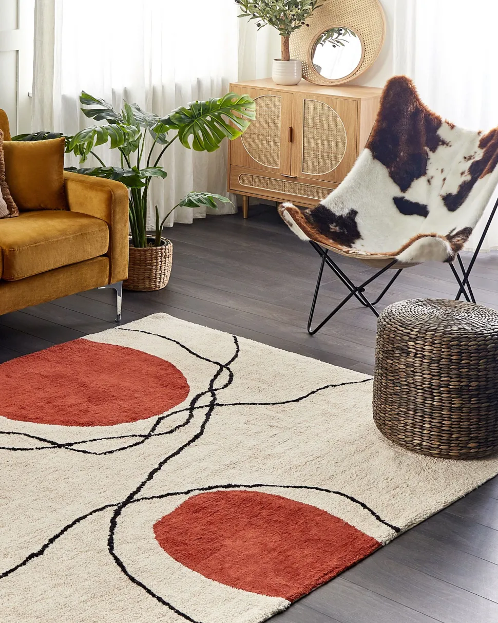 Teppich Baumwolle Beige / Rot 160 X 230 Cm Abstraktes Muster Kurzflor Bolat