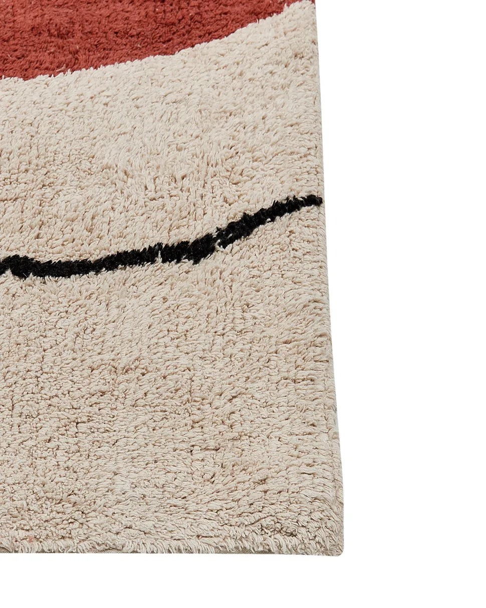 Teppich Baumwolle Beige / Rot 160 X 230 Cm Abstraktes Muster Kurzflor Bolat