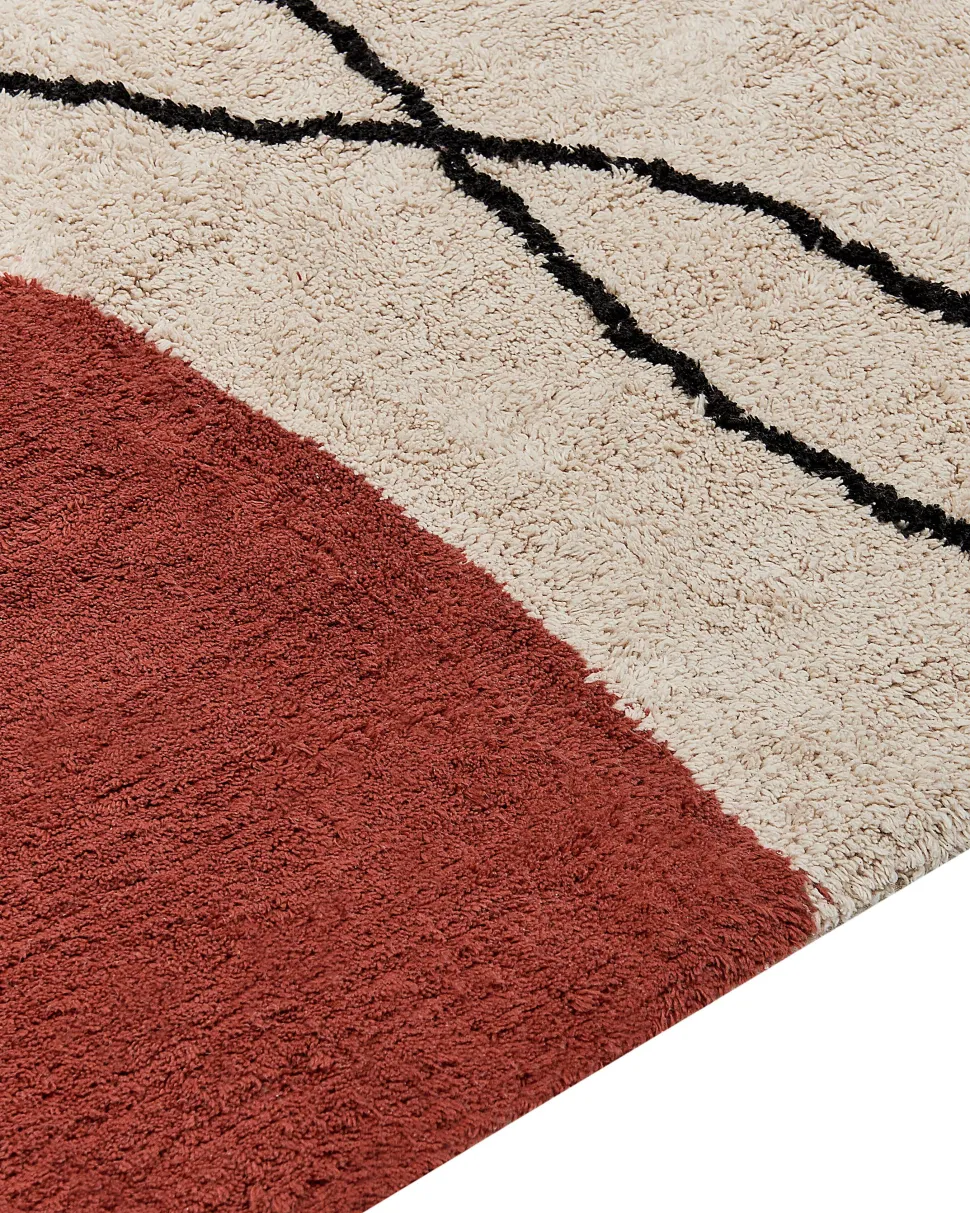 Teppich Baumwolle Beige / Rot 160 X 230 Cm Abstraktes Muster Kurzflor Bolat