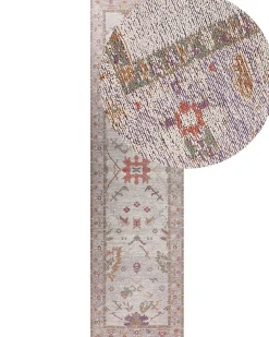 Teppich Baumwolle Beige Orientalisches Muster 80 X 300 Cm Yanoba