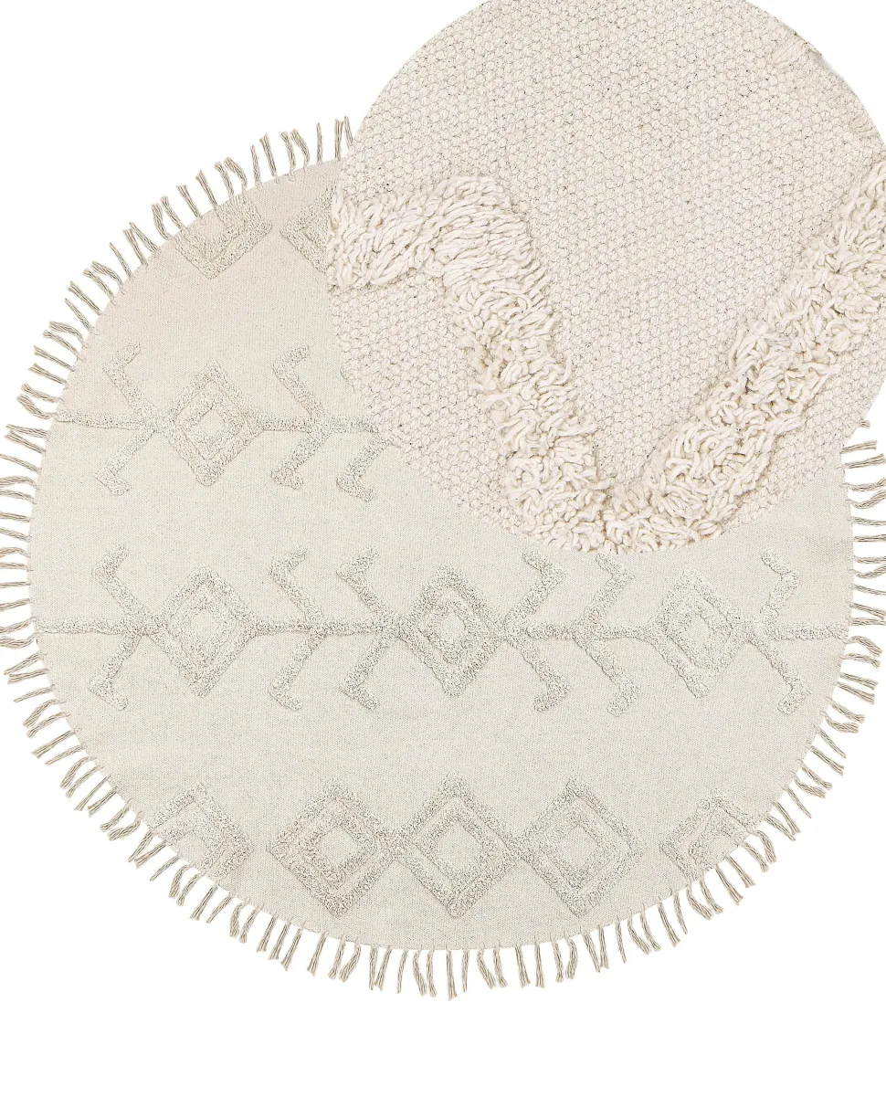 Teppich Baumwolle Beige O 140 Cm Kurzflor Harran