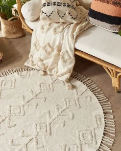 Teppich Baumwolle Beige O 140 Cm Kurzflor Harran