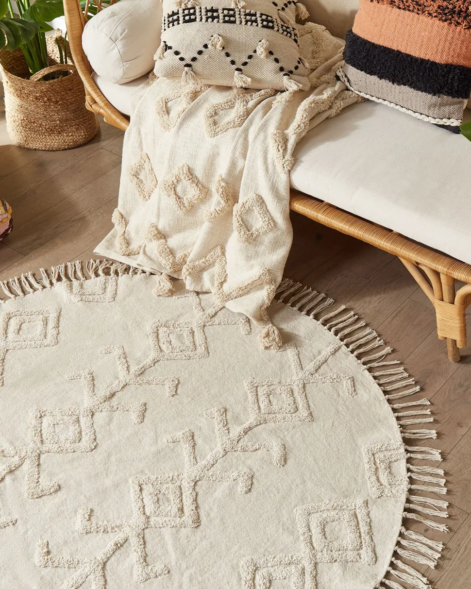 Teppich Baumwolle Beige O 140 Cm Kurzflor Harran