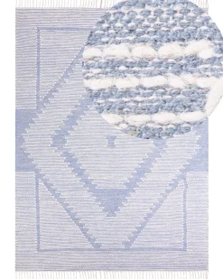 Teppich Baumwolle Blau / Cremeweis 160 X 230 Cm Geometrisches Muster Kurzflor Ansar