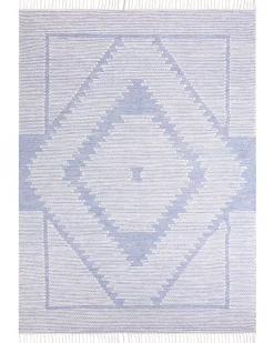 Teppich Baumwolle Blau / Cremeweis 160 X 230 Cm Geometrisches Muster Kurzflor Ansar