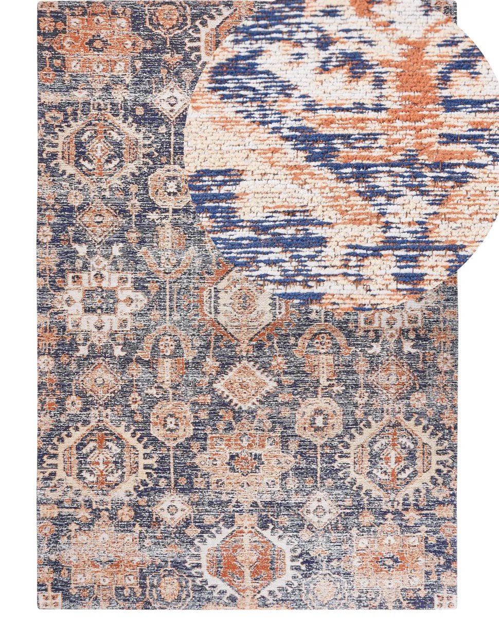 Teppich Baumwolle Blau / Rot 140 X 200 Cm Orientalisches Muster Kurzflor Kurin