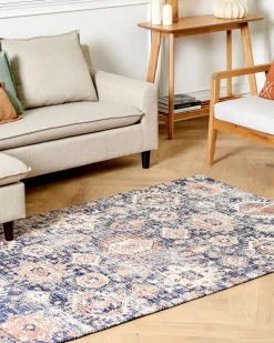 Teppich Baumwolle Blau / Rot 140 X 200 Cm Orientalisches Muster Kurzflor Kurin