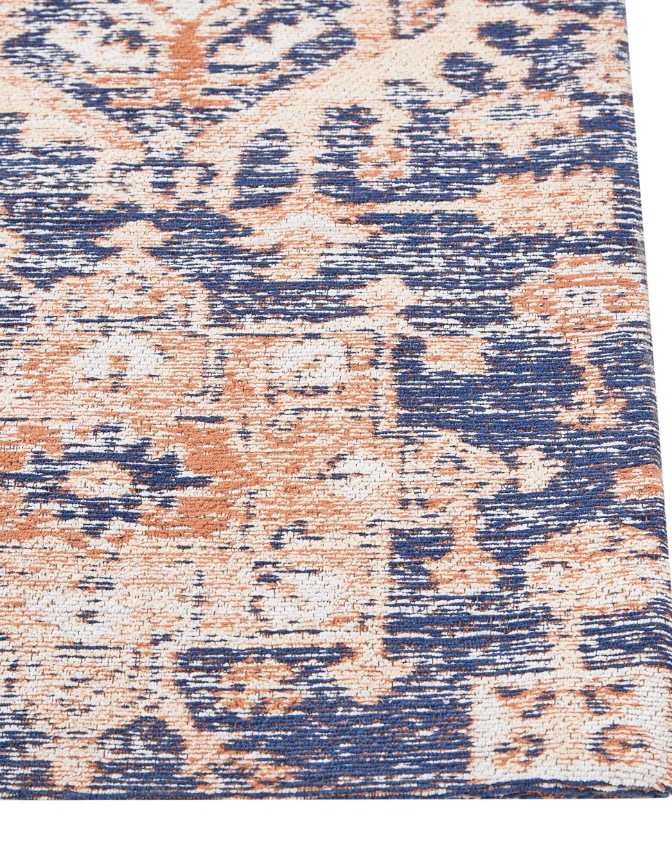 Teppich Baumwolle Blau / Rot 140 X 200 Cm Orientalisches Muster Kurzflor Kurin