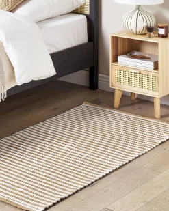 Teppich Baumwolle Braun / Weis 80 X 150 Cm Streifenmuster Kurzflor Sofulu