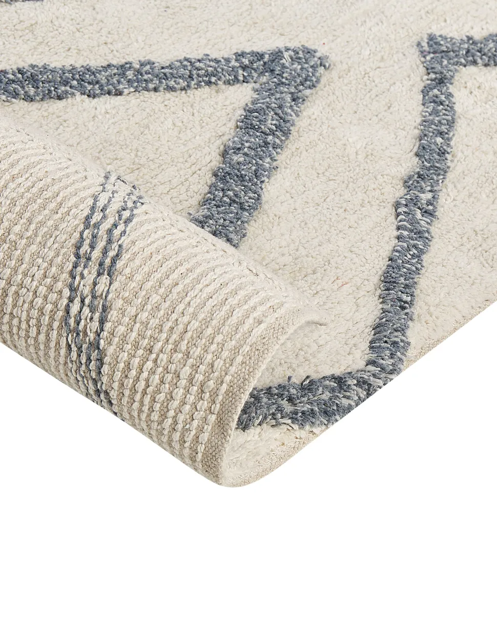 Teppich Baumwolle Cremeweis / Blau 160 X 230 Cm Geometrisches Muster Shaggy Menderes