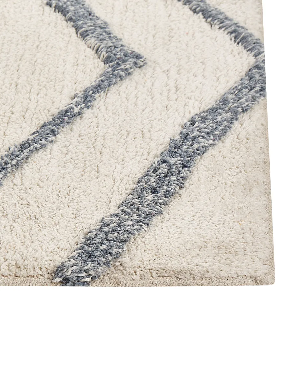 Teppich Baumwolle Cremeweis / Blau 160 X 230 Cm Geometrisches Muster Shaggy Menderes