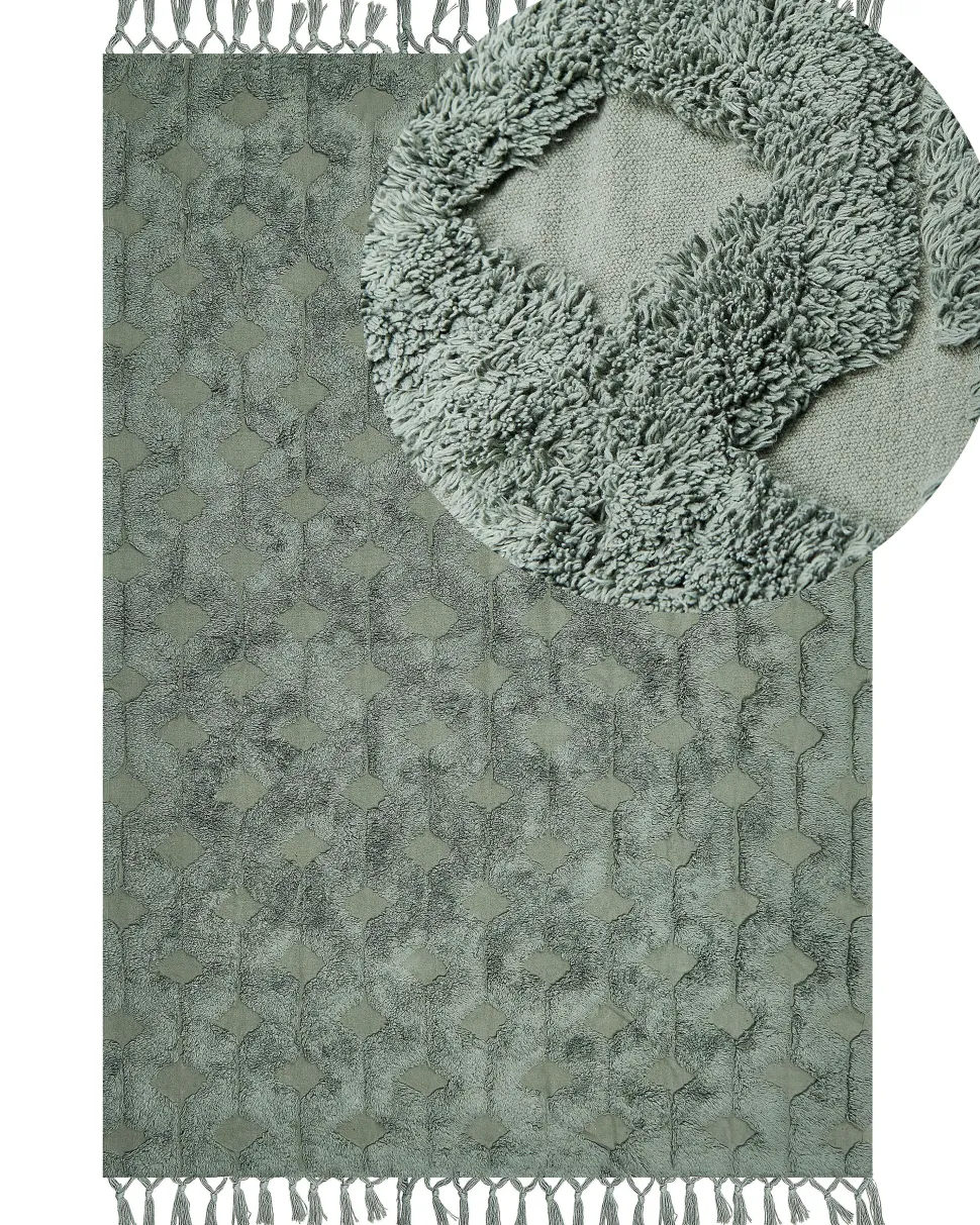 Teppich Baumwolle Grun 160 X 230 Cm Geometrisches Muster Kurzflor Kars