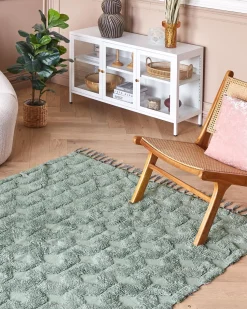 Teppich Baumwolle Grun 160 X 230 Cm Geometrisches Muster Kurzflor Kars