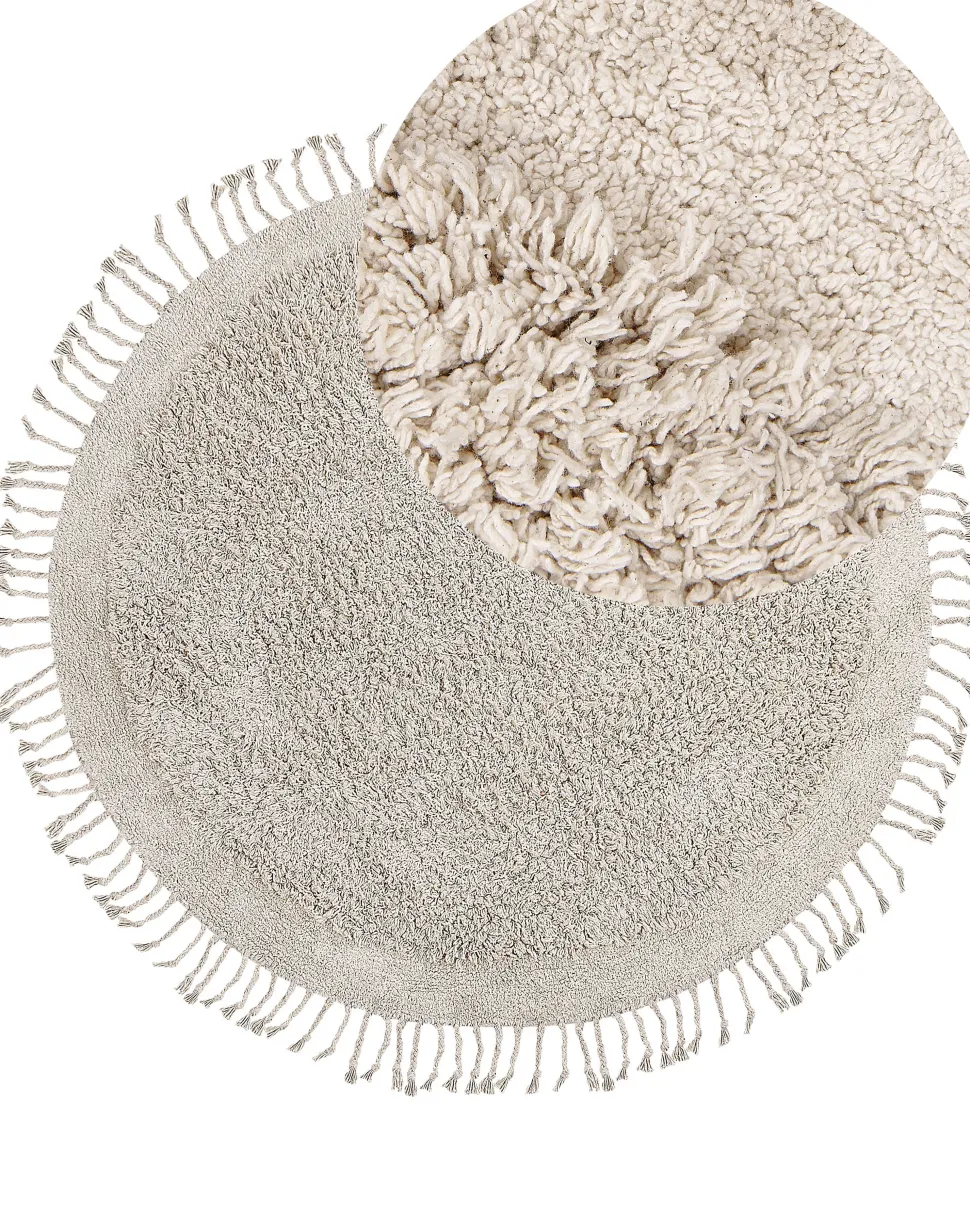 Teppich Baumwolle Hellbeige 140 Cm Fransen Shaggy Bitlis
