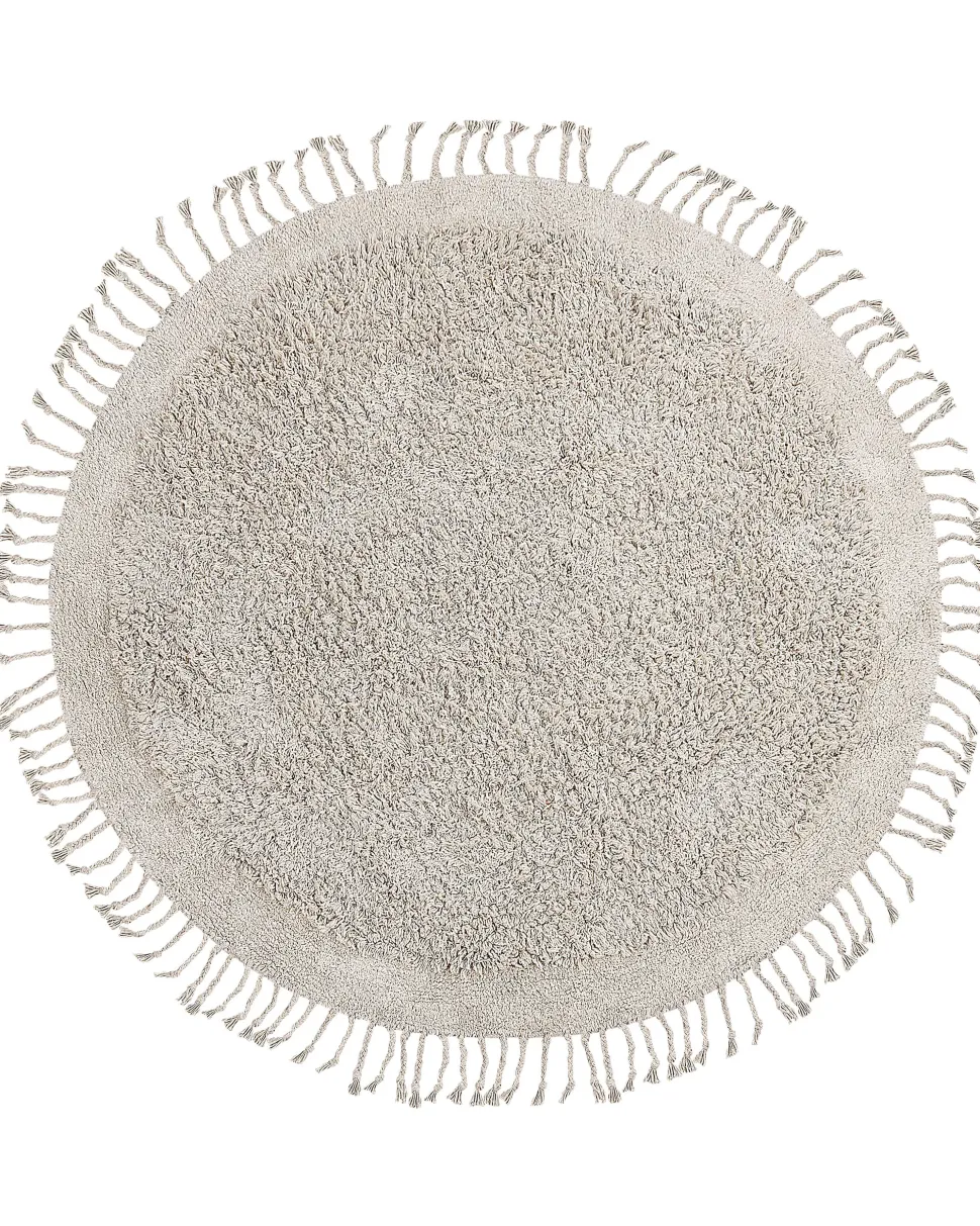 Teppich Baumwolle Hellbeige 140 Cm Fransen Shaggy Bitlis