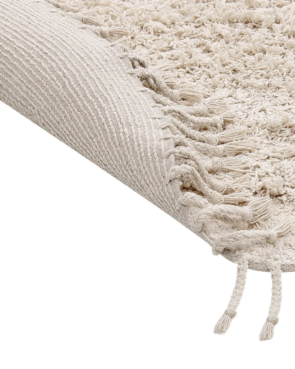 Teppich Baumwolle Hellbeige 140 Cm Fransen Shaggy Bitlis