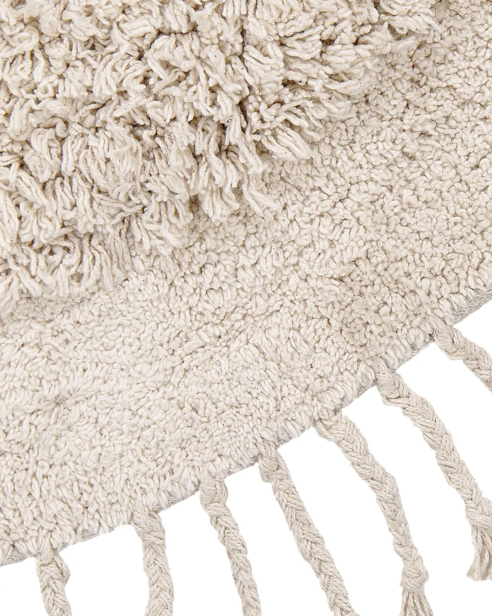 Teppich Baumwolle Hellbeige 140 Cm Fransen Shaggy Bitlis
