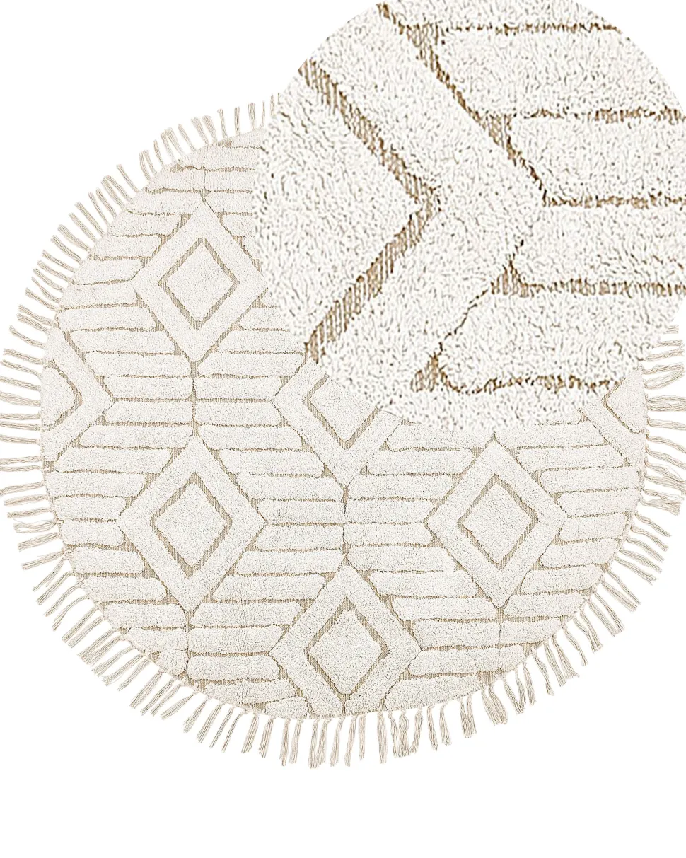 Teppich Baumwolle Hellbeige 140 Cm Fransen Horasan