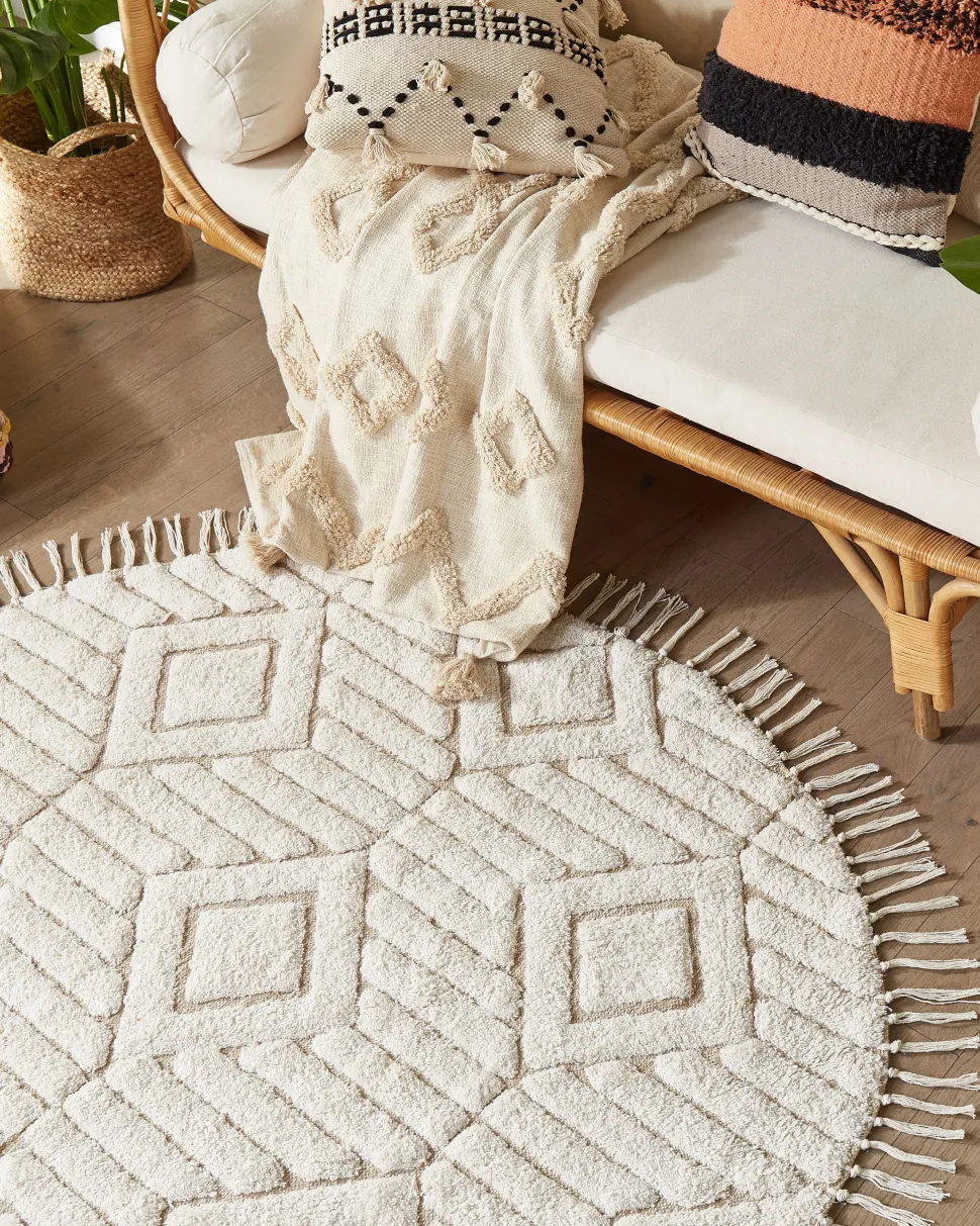Teppich Baumwolle Hellbeige 140 Cm Fransen Horasan