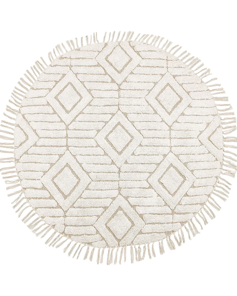 Teppich Baumwolle Hellbeige 140 Cm Fransen Horasan