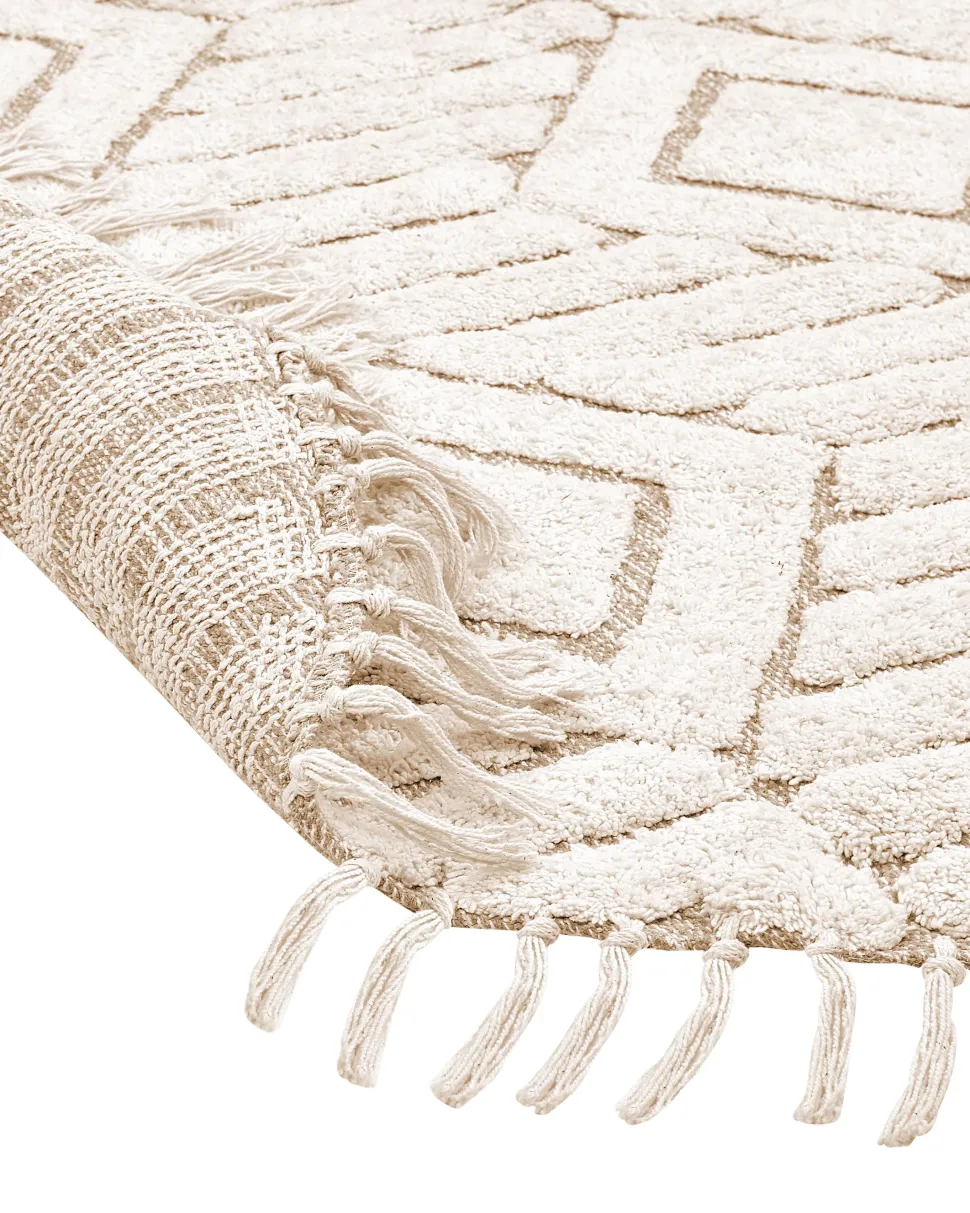 Teppich Baumwolle Hellbeige 140 Cm Fransen Horasan