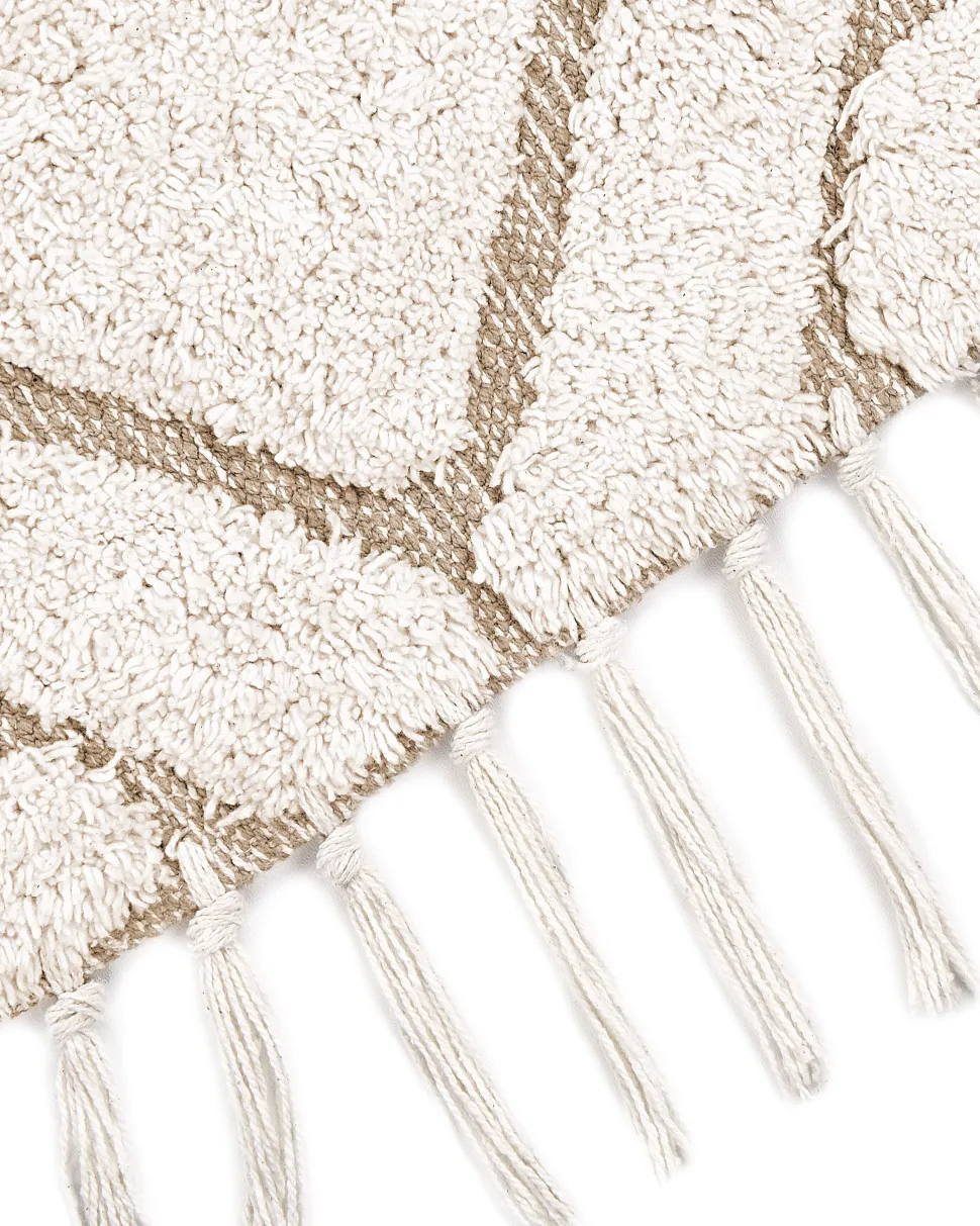 Teppich Baumwolle Hellbeige 140 Cm Fransen Horasan