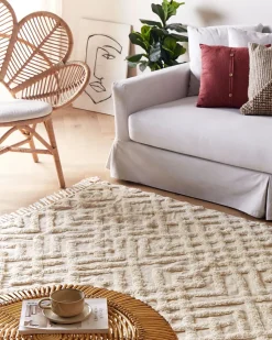 Teppich Baumwolle Hellbeige 160 X 230 Cm Geometrisches Muster Kurzflor Ardahan