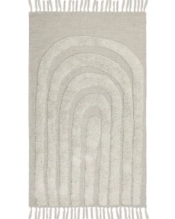 Teppich Baumwolle Hellbeige 80 X 150 Cm Geometrisches Muster Fransen Kurzflor Hakkari