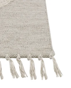 Teppich Baumwolle Hellbeige 80 X 150 Cm Geometrisches Muster Fransen Kurzflor Hakkari