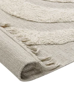 Teppich Baumwolle Hellbeige 80 X 150 Cm Geometrisches Muster Fransen Kurzflor Hakkari