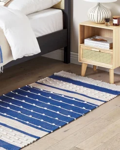 Teppich Baumwolle Marineblau / Beige 80 X 150 Cm Streifenmuster Kurzflor Kondhali
