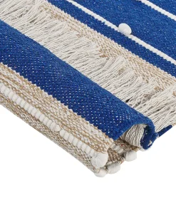 Teppich Baumwolle Marineblau / Beige 80 X 150 Cm Streifenmuster Kurzflor Kondhali