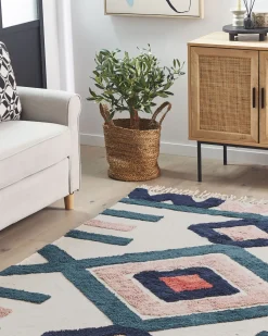 Teppich Baumwolle Mehrfarbig 160 X 230 Cm Geometrisches Muster Fransen Kurzflor Kozlu