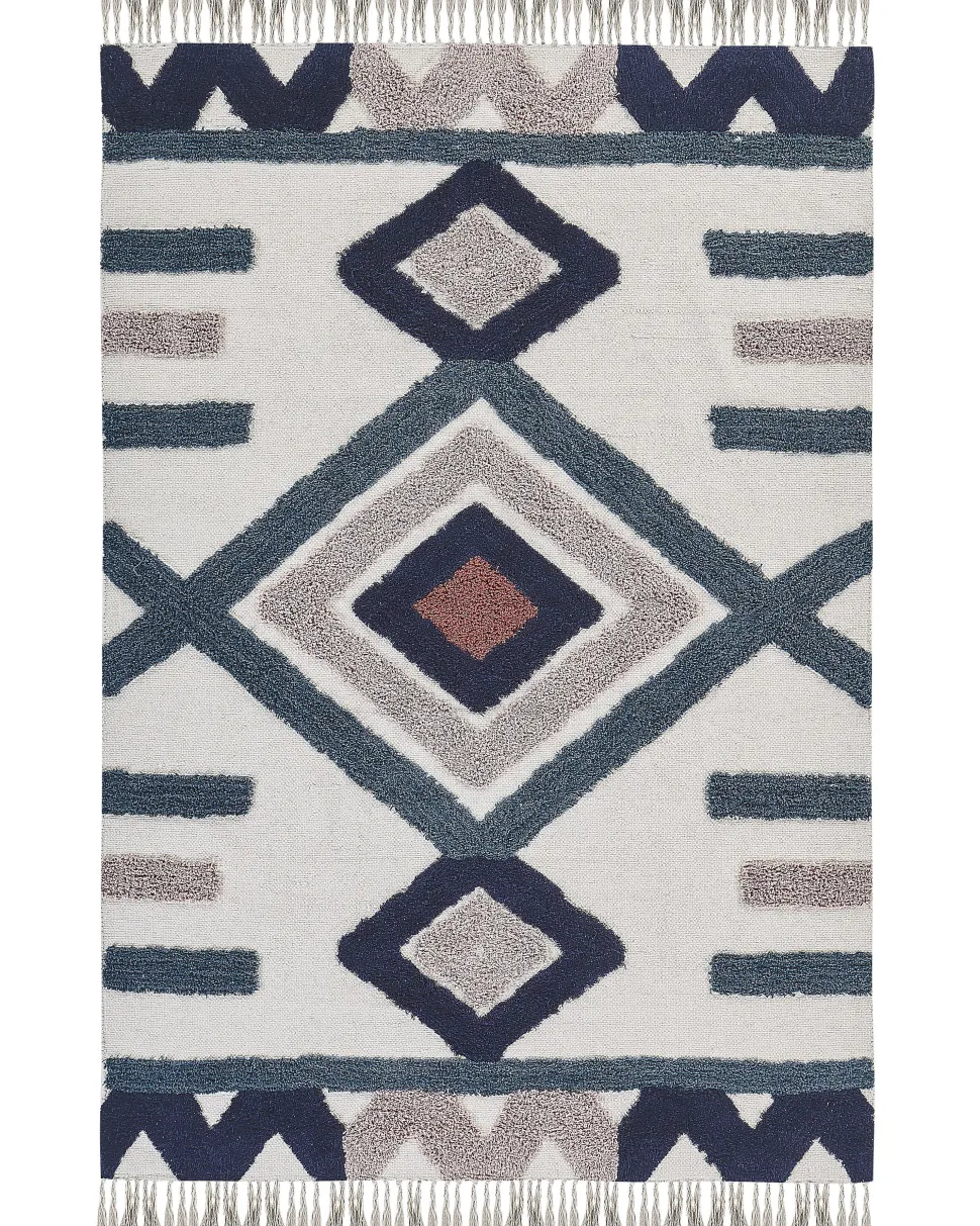 Teppich Baumwolle Mehrfarbig 160 X 230 Cm Geometrisches Muster Fransen Kurzflor Kozlu