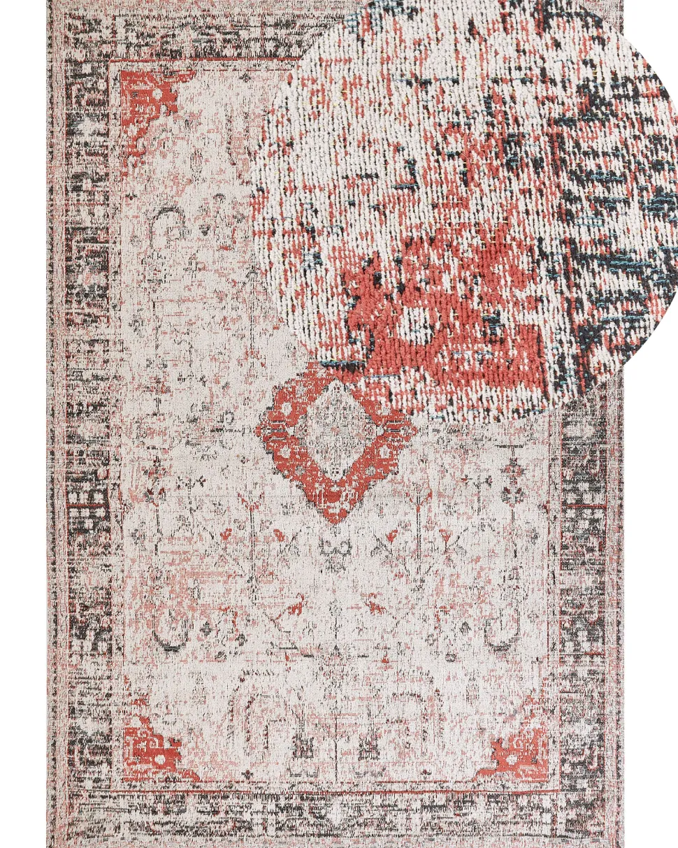 Teppich Baumwolle Rot / Beige 160 X 230 Cm Orientalisches Muster Kurzflor Attera