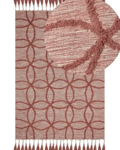 Teppich Baumwolle Rot 160 X 230 Cm Geometrisches Muster Kurzflor Kirsehir