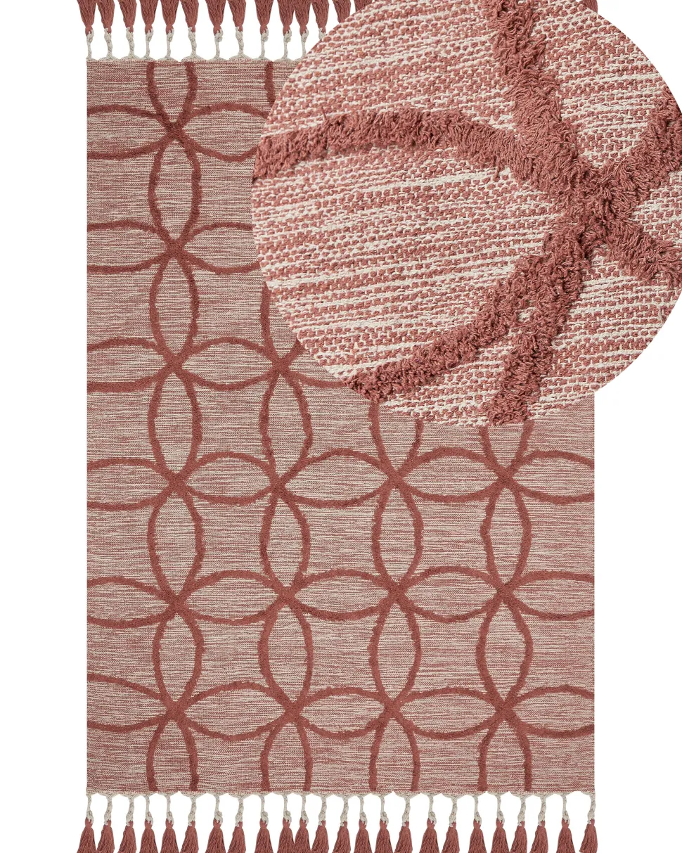 Teppich Baumwolle Rot 160 X 230 Cm Geometrisches Muster Kurzflor Kirsehir