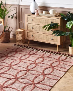 Teppich Baumwolle Rot 160 X 230 Cm Geometrisches Muster Kurzflor Kirsehir
