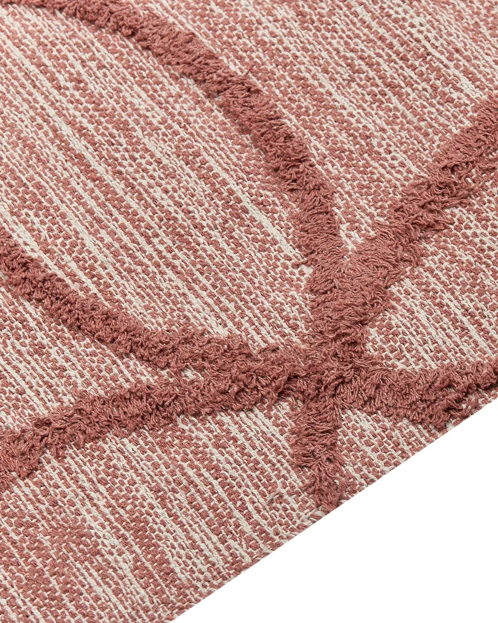 Teppich Baumwolle Rot 160 X 230 Cm Geometrisches Muster Kurzflor Kirsehir