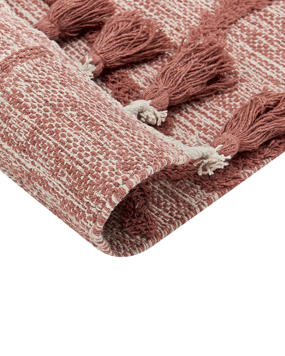 Teppich Baumwolle Rot 160 X 230 Cm Geometrisches Muster Kurzflor Kirsehir