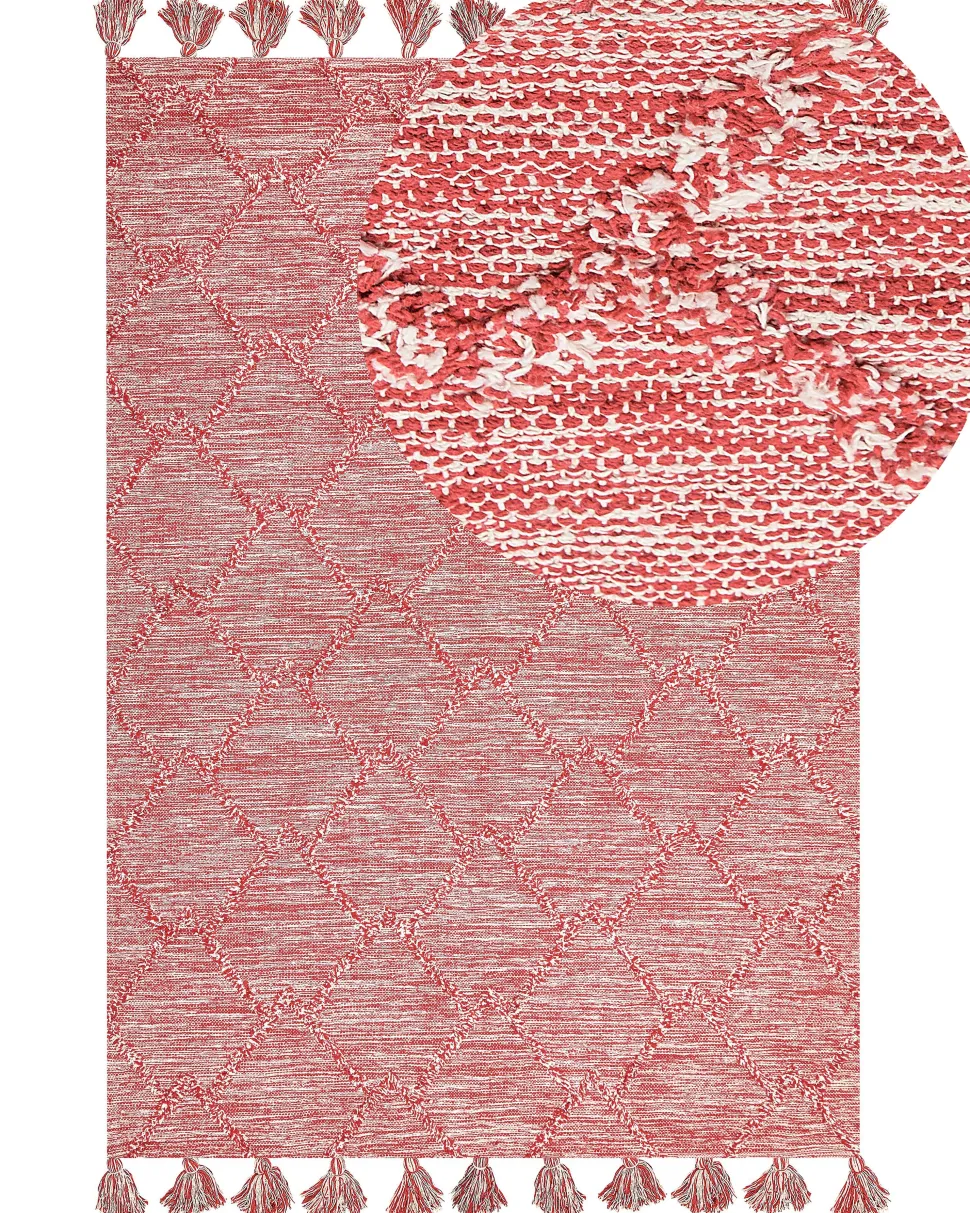 Teppich Baumwolle Rot 160 X 230 Cm Mit Quasten Nigde