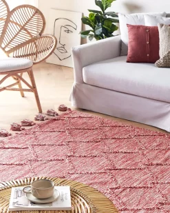 Teppich Baumwolle Rot 160 X 230 Cm Mit Quasten Nigde