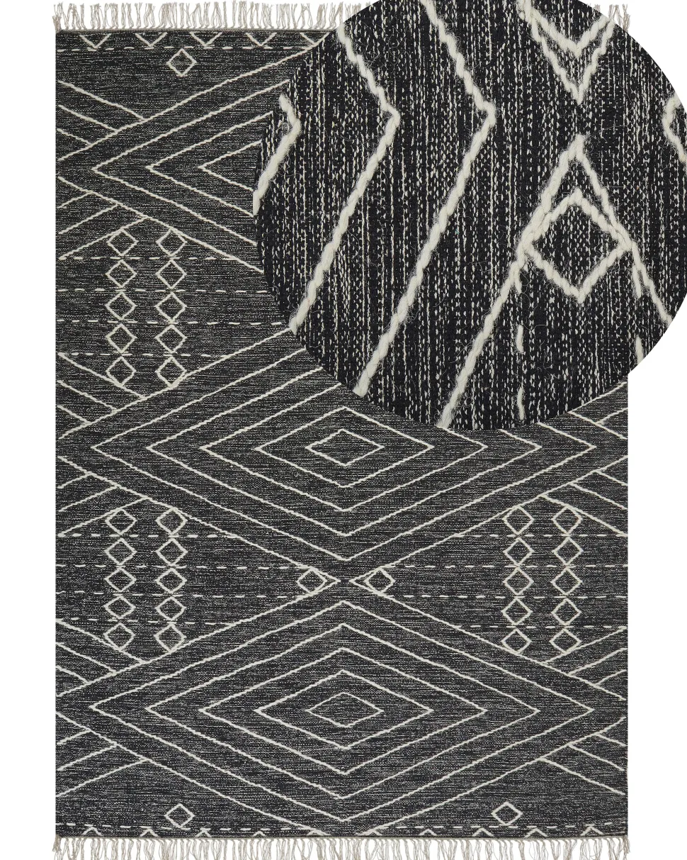 Teppich Baumwolle Schwarz / Weis 160 X 230 Cm Geometrisches Muster Kurzflor Khenifra