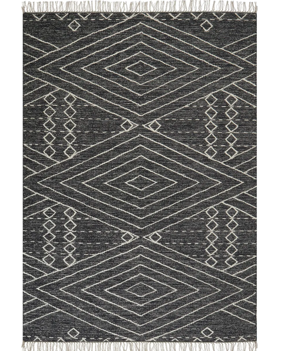 Teppich Baumwolle Schwarz / Weis 160 X 230 Cm Geometrisches Muster Kurzflor Khenifra