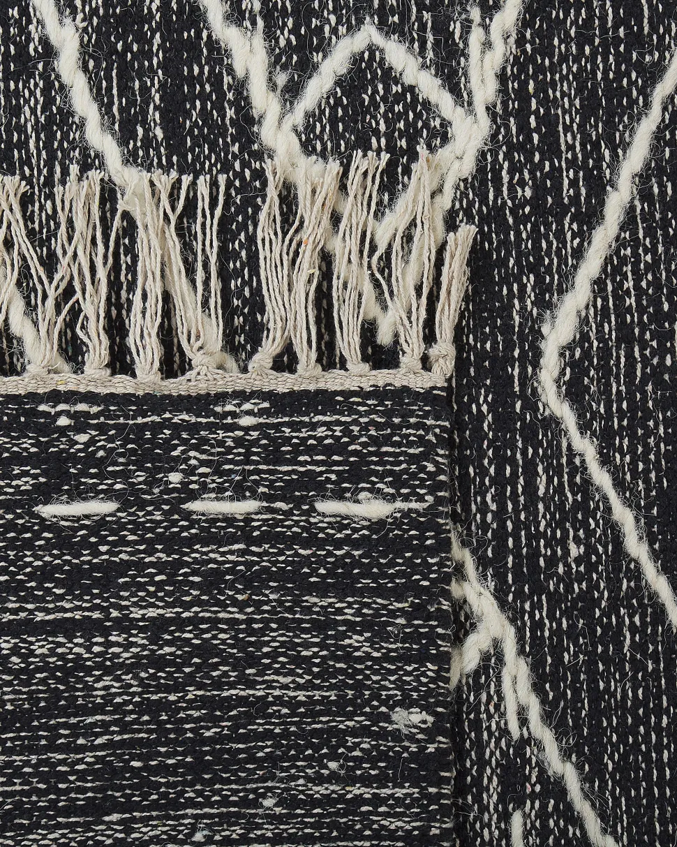 Teppich Baumwolle Schwarz / Weis 160 X 230 Cm Geometrisches Muster Kurzflor Khenifra